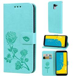 Embossing Rose Flower Leather Wallet Case for Samsung Galaxy J6 (2018) SM-J600F - Green