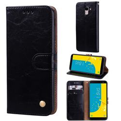 Luxury Retro Oil Wax PU Leather Wallet Phone Case for Samsung Galaxy J6 (2018) SM-J600F - Deep Black
