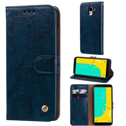 Luxury Retro Oil Wax PU Leather Wallet Phone Case for Samsung Galaxy J6 (2018) SM-J600F - Sapphire