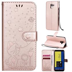 Embossing Bee and Cat Leather Wallet Case for Samsung Galaxy J6 (2018) SM-J600F - Rose Gold