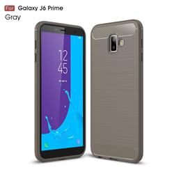 Luxury Carbon Fiber Brushed Wire Drawing Silicone TPU Back Cover for Samsung Galaxy J6 Plus / J6 Prime - Gray