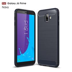 Luxury Carbon Fiber Brushed Wire Drawing Silicone TPU Back Cover for Samsung Galaxy J6 Plus / J6 Prime - Navy