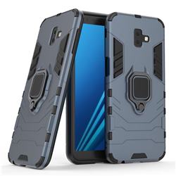 Black Panther Armor Metal Ring Grip Shockproof Dual Layer Rugged Hard Cover for Samsung Galaxy J6 Plus / J6 Prime - Blue