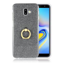 Luxury Soft TPU Glitter Back Ring Cover with 360 Rotate Finger Holder Buckle for Samsung Galaxy J6 Plus / J6 Prime - Black