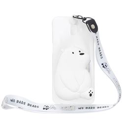 White Polar Bear Neck Lanyard Zipper Wallet Silicone Case for Samsung Galaxy J6 Plus / J6 Prime