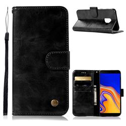 Luxury Retro Leather Wallet Case for Samsung Galaxy J6 Plus / J6 Prime - Black