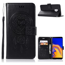 Intricate Embossing Owl Campanula Leather Wallet Case for Samsung Galaxy J6 Plus / J6 Prime - Black
