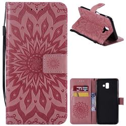 Embossing Sunflower Leather Wallet Case for Samsung Galaxy J6 Plus / J6 Prime - Pink