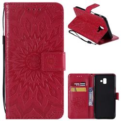 Embossing Sunflower Leather Wallet Case for Samsung Galaxy J6 Plus / J6 Prime - Red