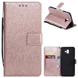 Embossing Sunflower Leather Wallet Case for Samsung Galaxy J6 Plus / J6 Prime - Rose Gold