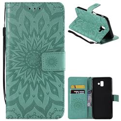 Embossing Sunflower Leather Wallet Case for Samsung Galaxy J6 Plus / J6 Prime - Green