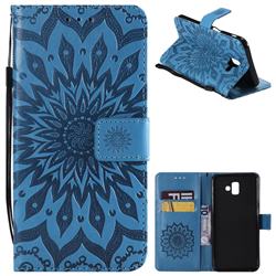 Embossing Sunflower Leather Wallet Case for Samsung Galaxy J6 Plus / J6 Prime - Blue