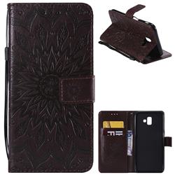 Embossing Sunflower Leather Wallet Case for Samsung Galaxy J6 Plus / J6 Prime - Brown