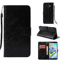 Embossing Butterfly Flower Leather Wallet Case for Samsung Galaxy J6 Plus / J6 Prime - Black