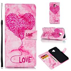 Marble Heart PU Leather Wallet Phone Case for Samsung Galaxy J6 Plus / J6 Prime - Red