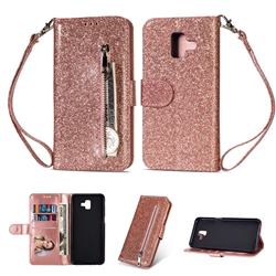 Glitter Shine Leather Zipper Wallet Phone Case for Samsung Galaxy J6 Plus / J6 Prime - Pink