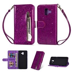 Glitter Shine Leather Zipper Wallet Phone Case for Samsung Galaxy J6 Plus / J6 Prime - Purple