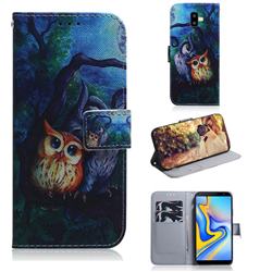 Oil Painting Owl PU Leather Wallet Case for Samsung Galaxy J6 Plus / J6 Prime