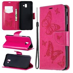 Embossing Double Butterfly Leather Wallet Case for Samsung Galaxy J6 Plus / J6 Prime - Red