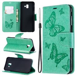 Embossing Double Butterfly Leather Wallet Case for Samsung Galaxy J6 Plus / J6 Prime - Green