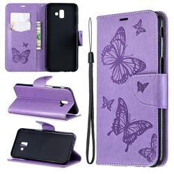 Embossing Double Butterfly Leather Wallet Case for Samsung Galaxy J6 Plus / J6 Prime - Purple