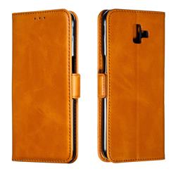 Retro Classic Calf Pattern Leather Wallet Phone Case for Samsung Galaxy J6 Plus / J6 Prime - Yellow