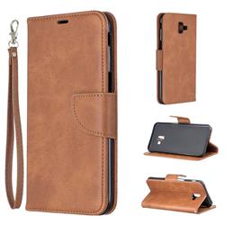 Classic Sheepskin PU Leather Phone Wallet Case for Samsung Galaxy J6 Plus / J6 Prime - Brown