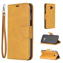Classic Sheepskin PU Leather Phone Wallet Case for Samsung Galaxy J6 Plus / J6 Prime - Yellow