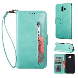 Retro Calfskin Zipper Leather Wallet Case Cover for Samsung Galaxy J6 Plus / J6 Prime - Mint Green