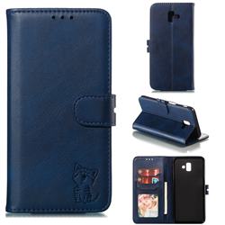 Embossing Happy Cat Leather Wallet Case for Samsung Galaxy J6 Plus / J6 Prime - Blue