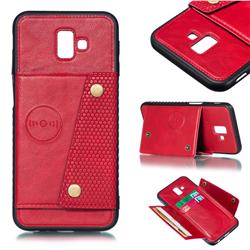 Retro Multifunction Card Slots Stand Leather Coated Phone Back Cover for Samsung Galaxy J6 Plus / J6 Prime - Red