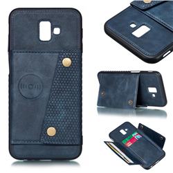Retro Multifunction Card Slots Stand Leather Coated Phone Back Cover for Samsung Galaxy J6 Plus / J6 Prime - Blue