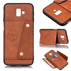 Retro Multifunction Card Slots Stand Leather Coated Phone Back Cover for Samsung Galaxy J6 Plus / J6 Prime - Brown