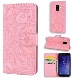 Retro Embossing Mandala Flower Leather Wallet Case for Samsung Galaxy J6 Plus / J6 Prime - Pink