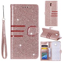Retro Stitching Glitter Leather Wallet Phone Case for Samsung Galaxy J6 Plus / J6 Prime - Rose Gold