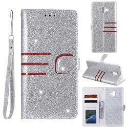 Retro Stitching Glitter Leather Wallet Phone Case for Samsung Galaxy J6 Plus / J6 Prime - Silver