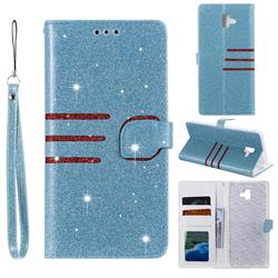 Retro Stitching Glitter Leather Wallet Phone Case for Samsung Galaxy J6 Plus / J6 Prime - Blue