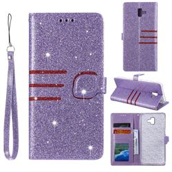 Retro Stitching Glitter Leather Wallet Phone Case for Samsung Galaxy J6 Plus / J6 Prime - Purple