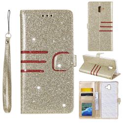 Retro Stitching Glitter Leather Wallet Phone Case for Samsung Galaxy J6 Plus / J6 Prime - Golden