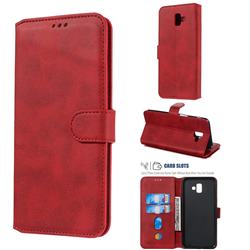 Retro Calf Matte Leather Wallet Phone Case for Samsung Galaxy J6 Plus / J6 Prime - Red