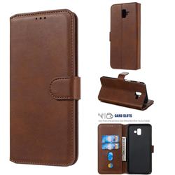 Retro Calf Matte Leather Wallet Phone Case for Samsung Galaxy J6 Plus / J6 Prime - Brown