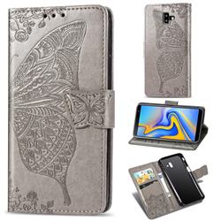 Embossing Mandala Flower Butterfly Leather Wallet Case for Samsung Galaxy J6 Plus / J6 Prime - Gray