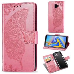 Embossing Mandala Flower Butterfly Leather Wallet Case for Samsung Galaxy J6 Plus / J6 Prime - Pink