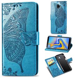 Embossing Mandala Flower Butterfly Leather Wallet Case for Samsung Galaxy J6 Plus / J6 Prime - Blue