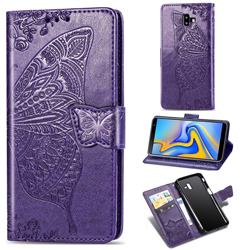 Embossing Mandala Flower Butterfly Leather Wallet Case for Samsung Galaxy J6 Plus / J6 Prime - Dark Purple