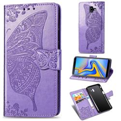 Embossing Mandala Flower Butterfly Leather Wallet Case for Samsung Galaxy J6 Plus / J6 Prime - Light Purple
