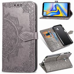 Embossing Imprint Mandala Flower Leather Wallet Case for Samsung Galaxy J6 Plus / J6 Prime - Gray