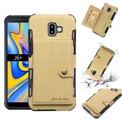 Brush Multi-function Leather Phone Case for Samsung Galaxy J6 Plus / J6 Prime - Golden