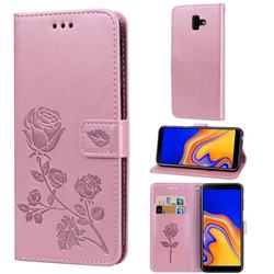Embossing Rose Flower Leather Wallet Case for Samsung Galaxy J6 Plus / J6 Prime - Rose Gold