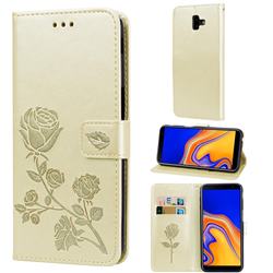 Embossing Rose Flower Leather Wallet Case for Samsung Galaxy J6 Plus / J6 Prime - Golden
